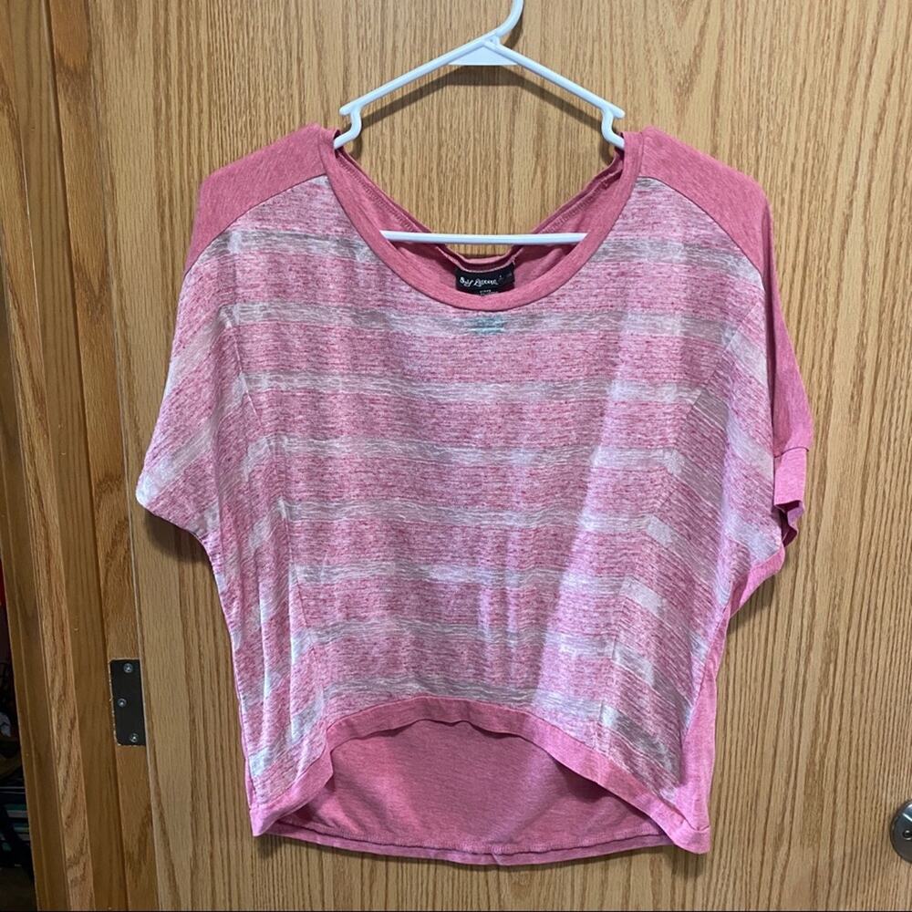 Self Esteem Linen Blend Striped Top Size Medium Heather Pink w/ White Stripes